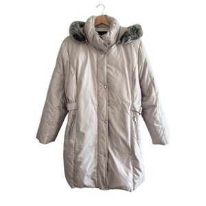 Vintage Utex Down Feather Beige Puffer Winter Jacket with Faux Fur Hood